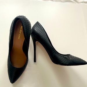 Black Textured Pointed-Toe Stiletto Heels by